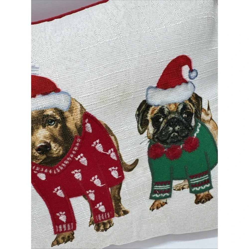 Dogs Santa Hats Christmas Scarves Holiday Pillow Lumbar‎ Pug Lab Beagle